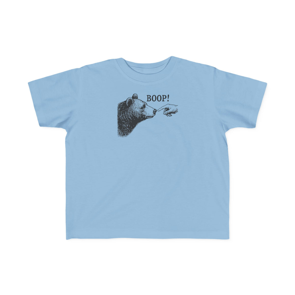 Light blue Bear Boop toddler t-shirt with vintage engraved bear and pointing finger