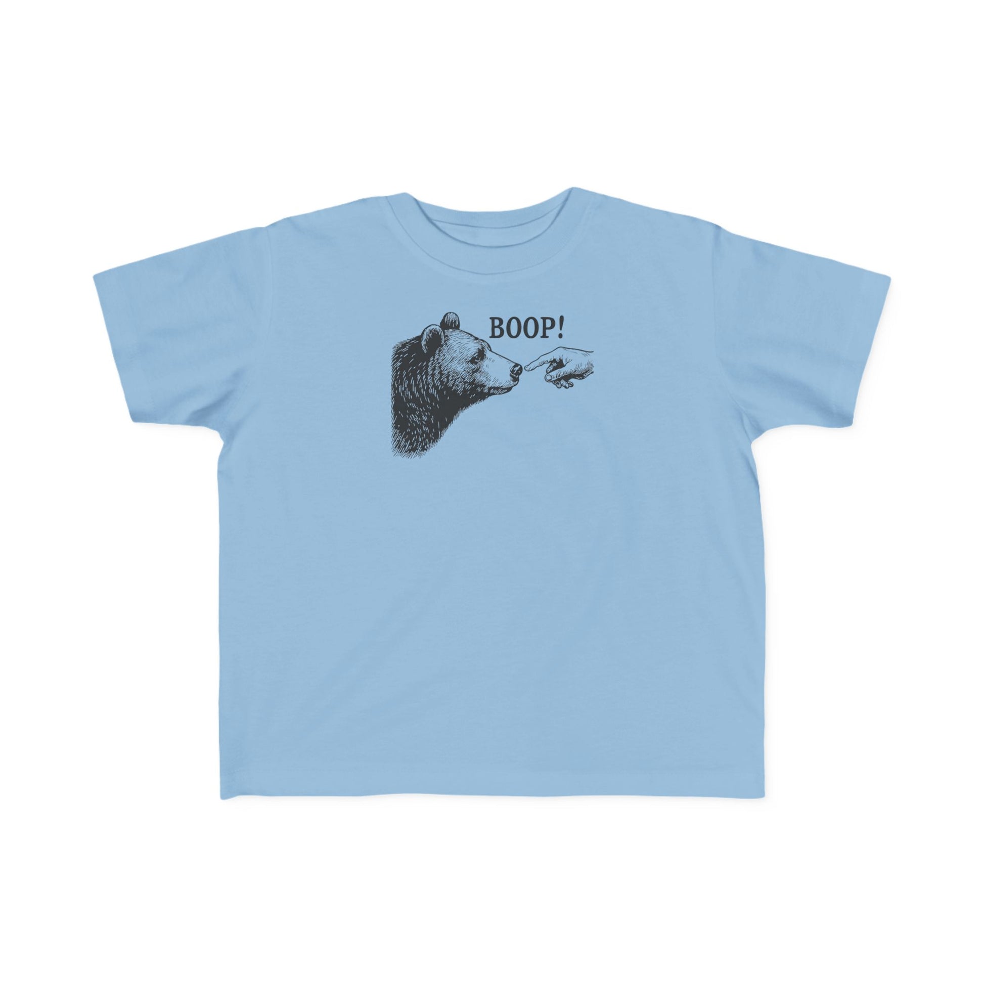 Light blue Bear Boop toddler t-shirt with vintage engraved bear and pointing finger
