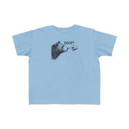 Light blue Bear Boop toddler t-shirt with vintage engraved bear and pointing finger