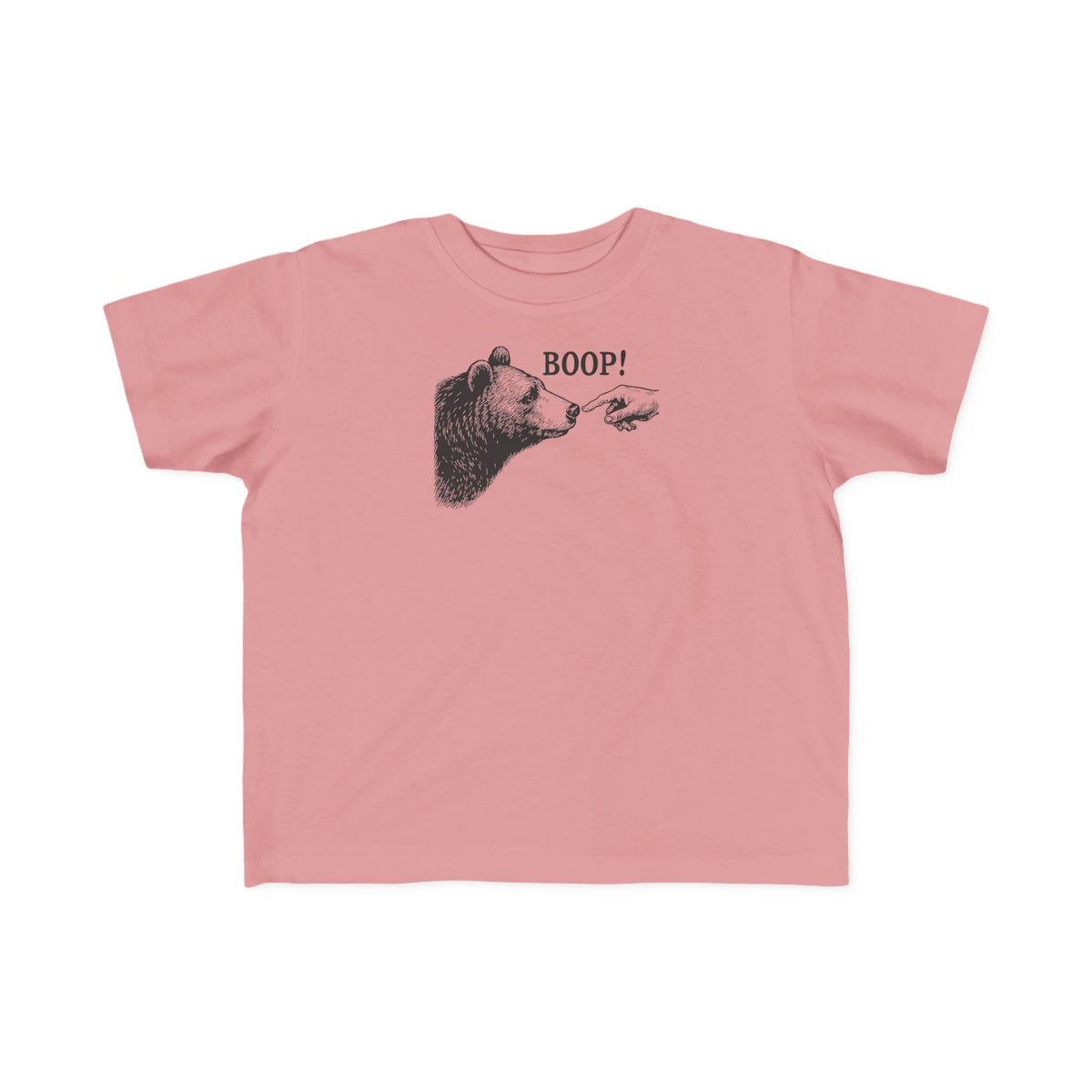 Mauvelous pink Bear Boop toddler t-shirt with vintage engraved bear and pointing finger