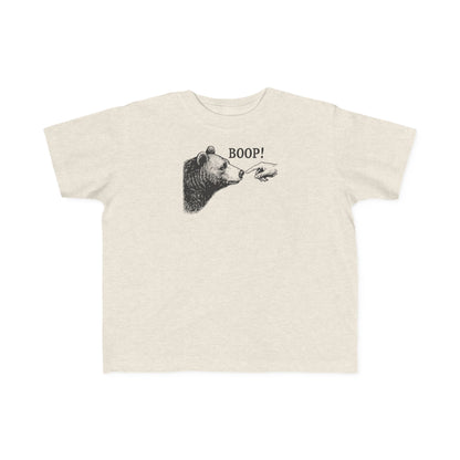 Natural heather Bear Boop toddler t-shirt with vintage engraved bear and pointing finger