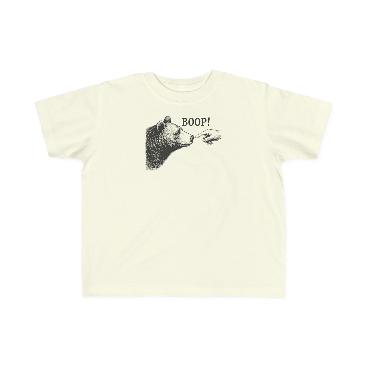 Natural Bear Boop toddler t-shirt with vintage engraved bear and pointing finger