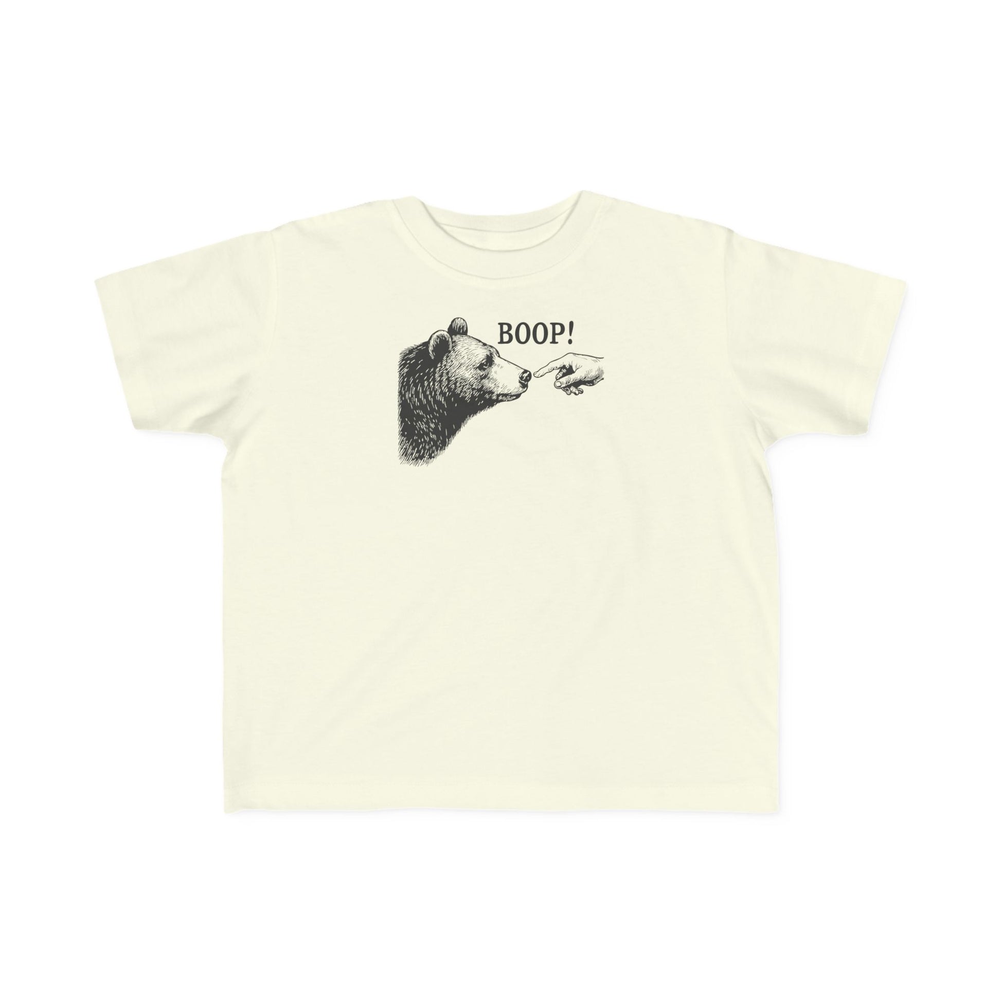 Natural Bear Boop toddler t-shirt with vintage engraved bear and pointing finger