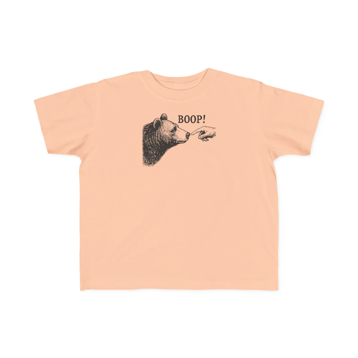 Peachy Bear Boop toddler t-shirt with vintage engraved bear and pointing finger