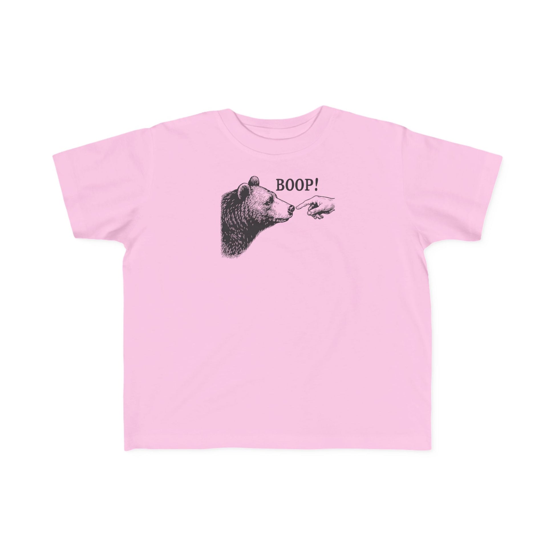 Pink Bear Boop toddler t-shirt with vintage engraved bear and pointing finger