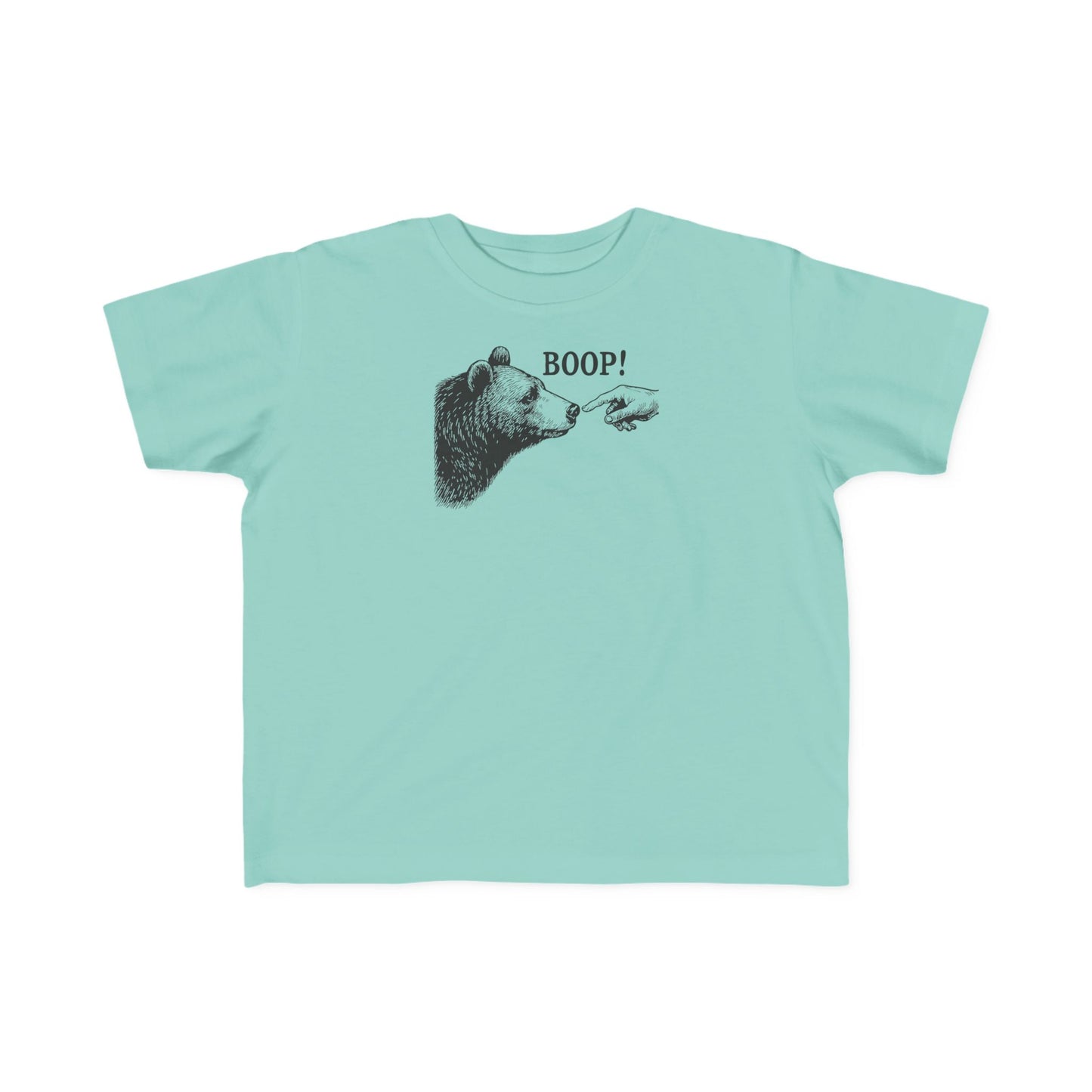 Saltwater blue Bear Boop toddler t-shirt with vintage engraved bear and pointing finger