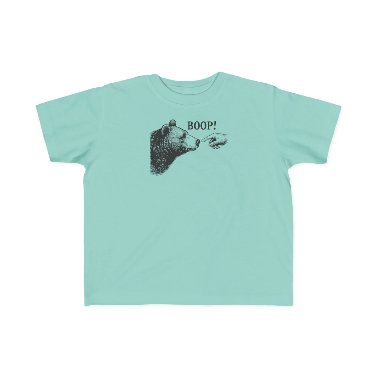Saltwater blue Bear Boop toddler t-shirt with vintage engraved bear and pointing finger