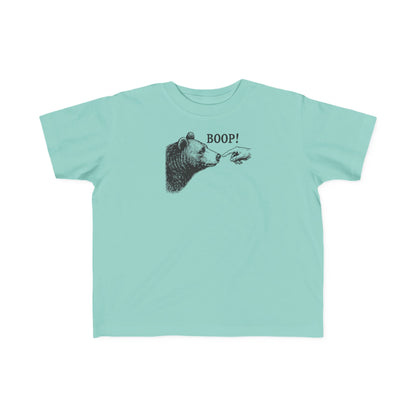 Saltwater blue Bear Boop toddler t-shirt with vintage engraved bear and pointing finger