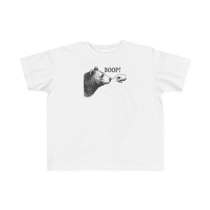 White Bear Boop toddler t-shirt with vintage engraved bear and pointing finger