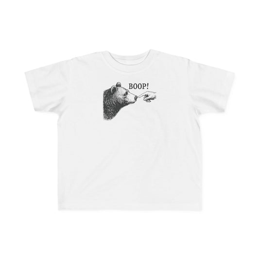 White Bear Boop toddler t-shirt with vintage engraved bear and pointing finger