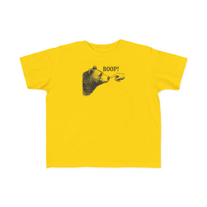 Yellow Bear Boop toddler t-shirt with vintage engraved bear and pointing finger
