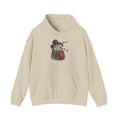 Sand Bear Boop Thanksgiving hoodie with a bear in a pilgrim hat and plaid scarf getting a boop on the nose, front view