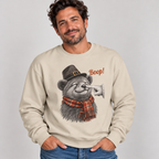 Man wearing the Sand Bear Boop Thanksgiving Sweatshirt with jeans