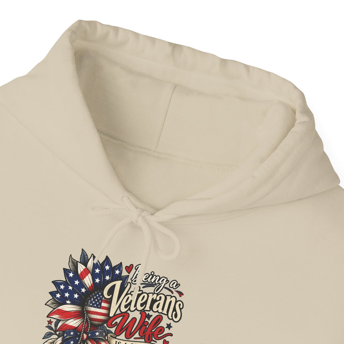 Being A Veteran's Wife Is A Choice Being His Wife Is An Honor Hoodie, front collar close-up