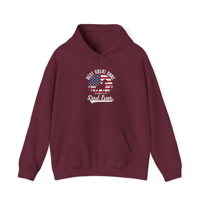 Maroon Best Great Dane Dad Ever hoodie with retro flag sunset and dog silhouette