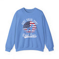 Carolina blue Best Great Dane Dad Ever sweatshirt with retro flag sunset and dog silhouette