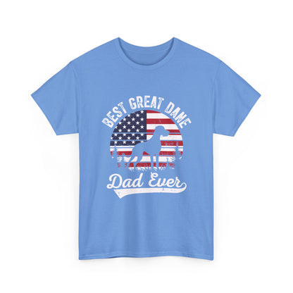 Carolina blue Best Great Dane Dad Ever t-shirt with retro flag sunset and dog silhouette