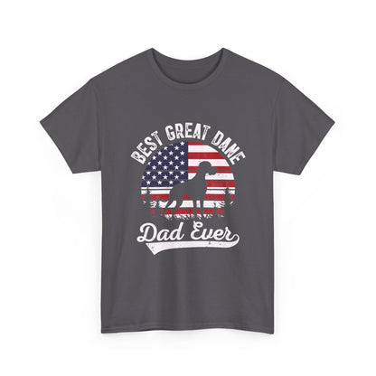 Charcoal Best Great Dane Dad Ever t-shirt with retro flag sunset and dog silhouette