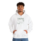 Man wearing the White Capybara Definition Funny Hoodie