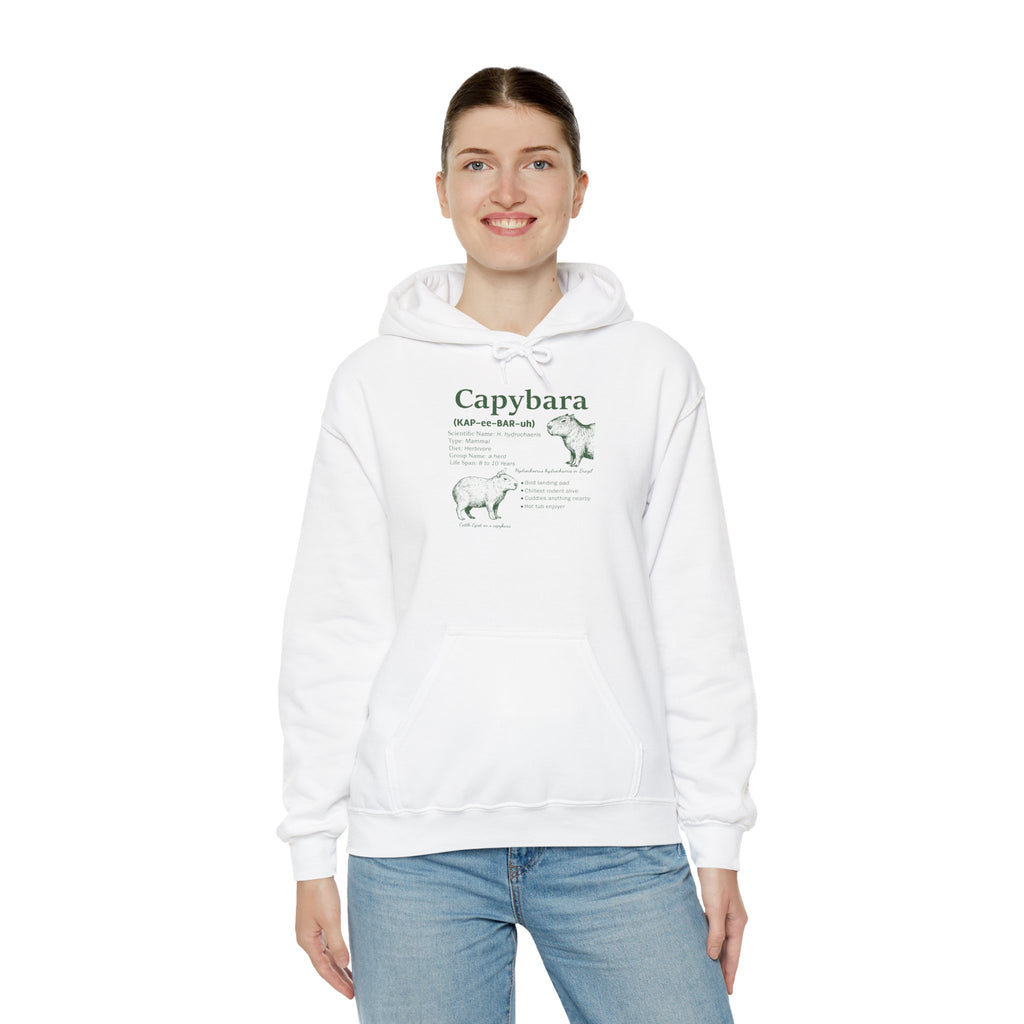 Woman wearing the White Capybara Definition Funny Hoodie