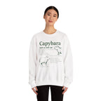 Woman wearing the White Capybara Definition Funny Sweatshirt