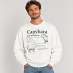 Man wearing the White Capybara Definition Funny Sweatshirt with jeans