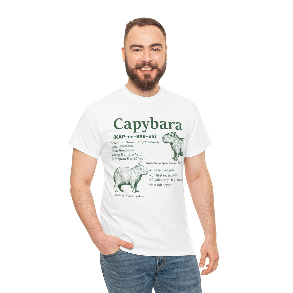 Man wearing the White Capybara Definition Funny T-Shirt