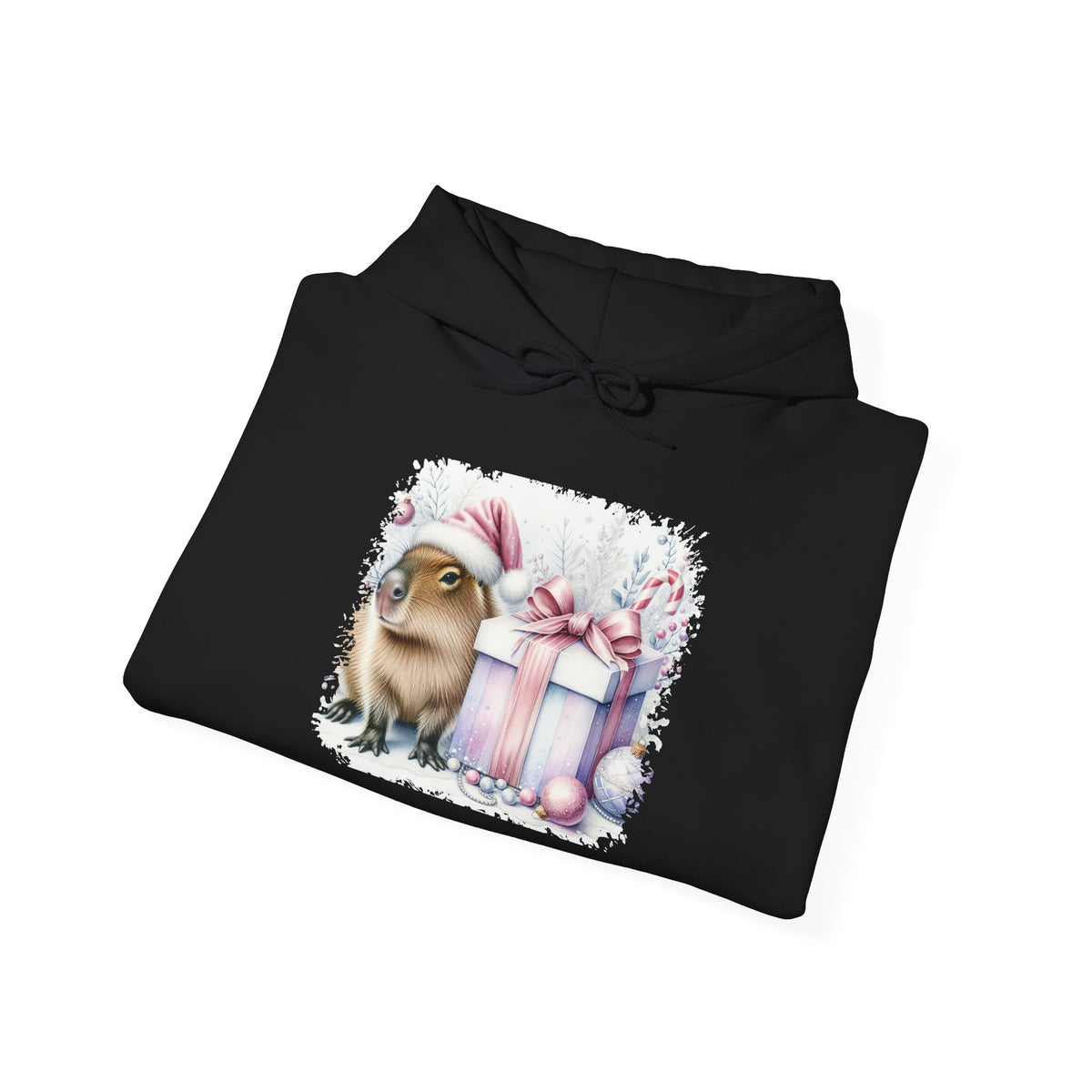 Capybara With Christmas Present Hoodie, folded