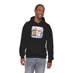 Man wearing the Black Capybara With Christmas Present Hoodie, second model