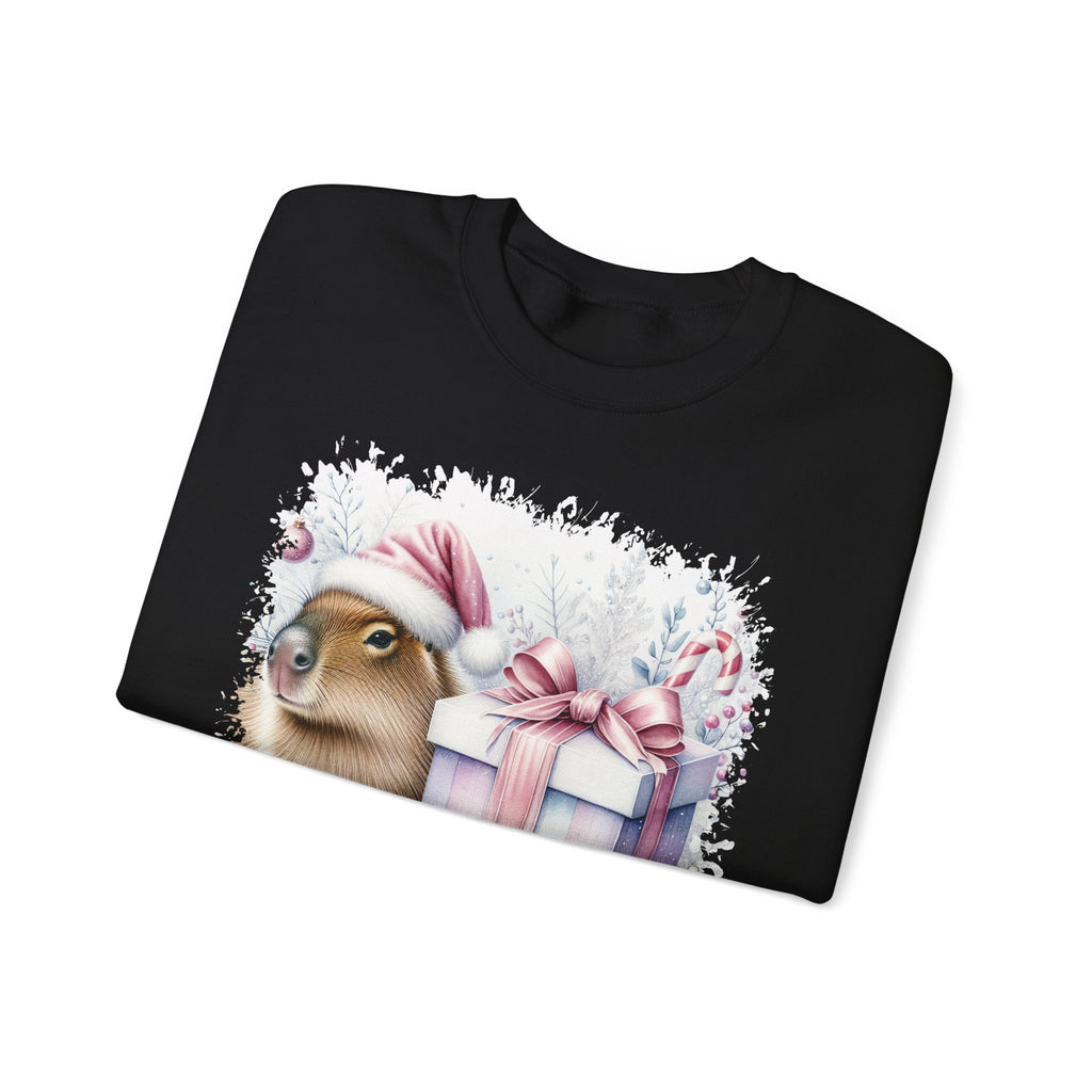 Capybara With Christmas Present Sweatshirt, folded
