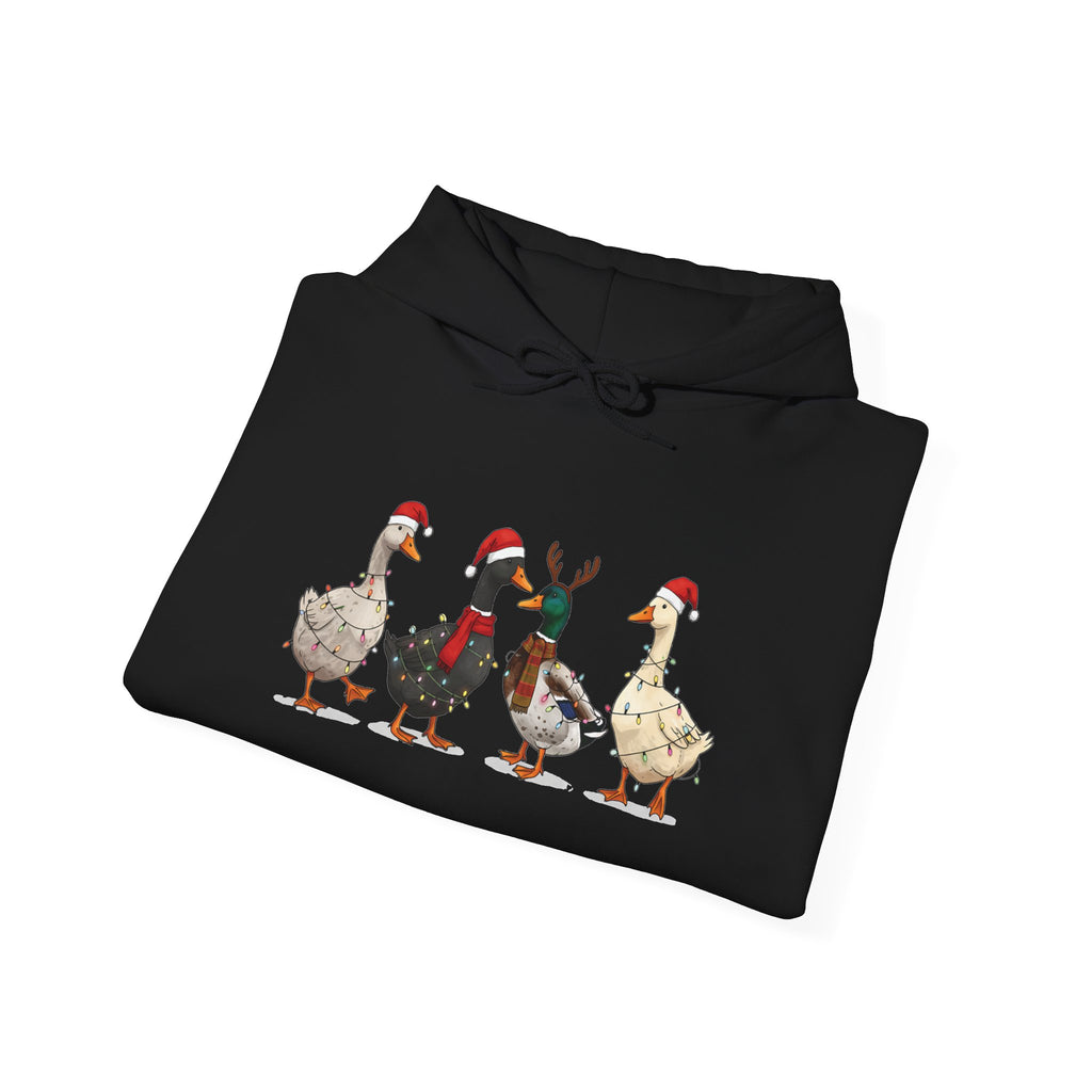 Christmas Geese In Santa Hats Hoodie, folded