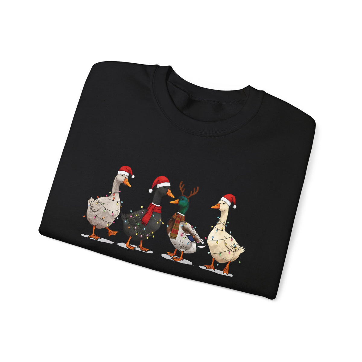 Christmas Geese In Santa Hats Sweatshirt, folded