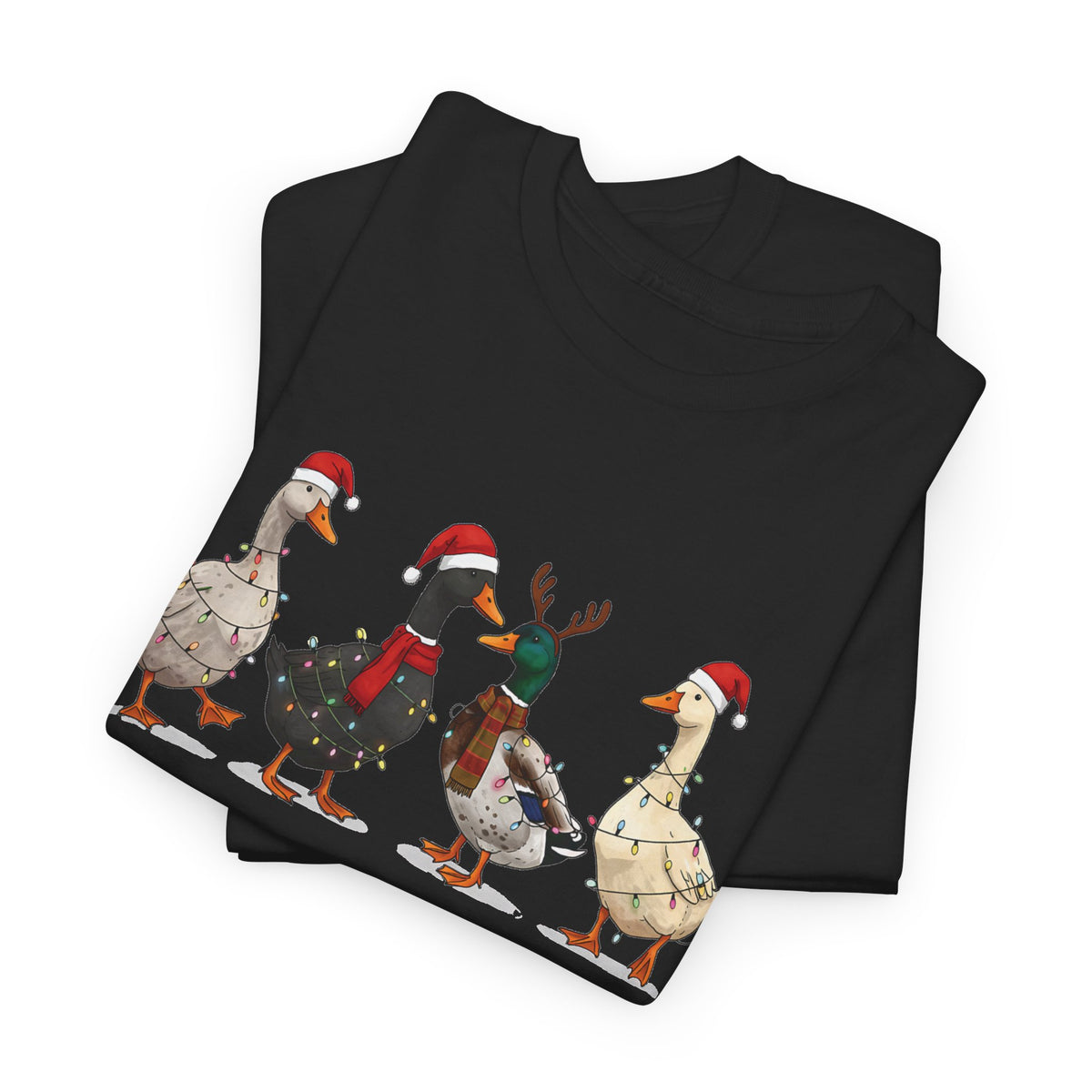 Christmas Geese In Santa Hats T-Shirt, folded