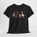 Christmas Geese In Santa Hats T-Shirt, flat lay