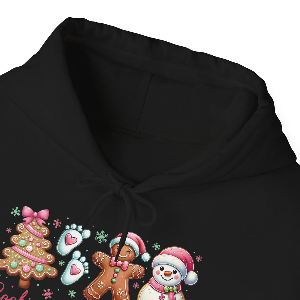 Cookies For Two Please Christmas Hoodie, front collar close-up