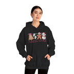 Model wearing the black Cookies For Two Please Christmas Hoodie
