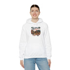 Model wearing the white Cozy Cabin Reading Retreat Hoodie