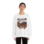 Model wearing the white Cozy Cabin Reading Retreat Sweatshirt