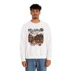 Model wearing the white Cozy Cabin Reading Retreat Sweatshirt