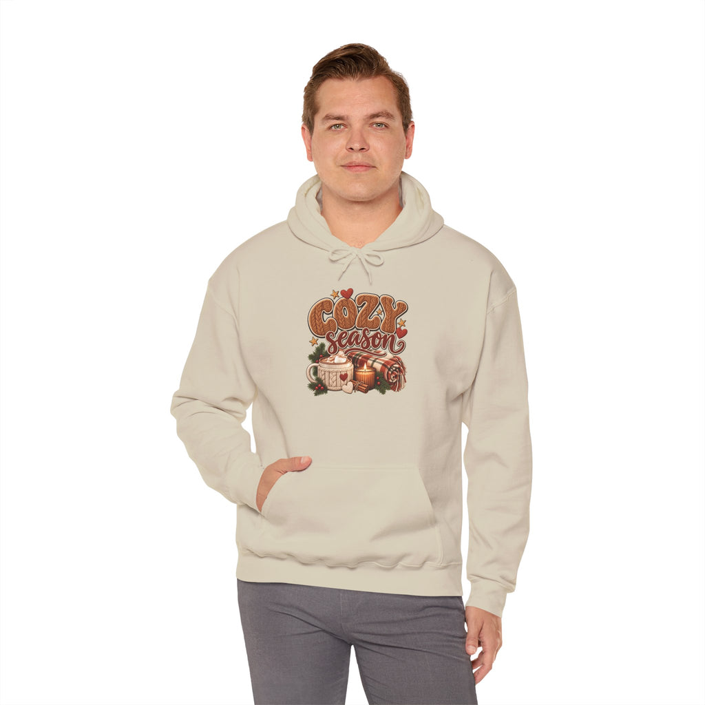 Model wearing the sand Cozy Season Hoodie
