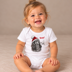 Baby wearing the White Dachshund Boop Christmas Baby Bodysuit
