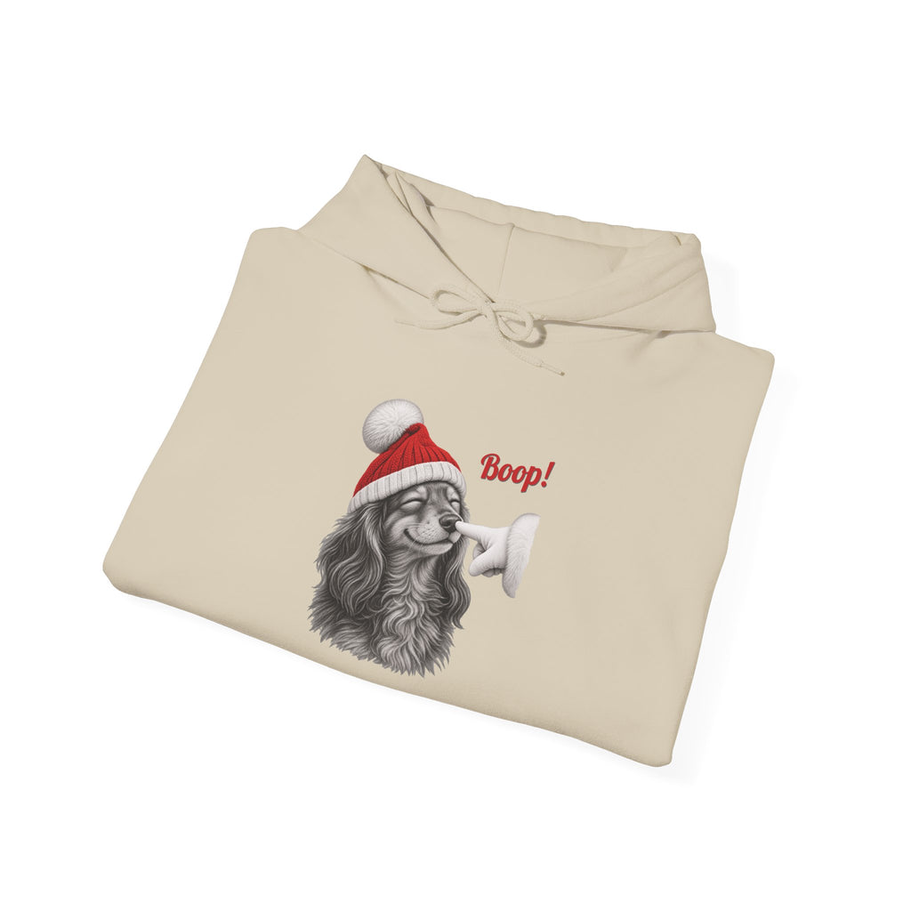 Dachshund Boop Christmas Hoodie, folded