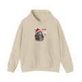 Sand Dachshund Boop Christmas hoodie with a smiling dachshund in a Santa hat getting a nose boop, front view