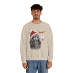 Model wearing the sand Dachshund Boop Christmas Sweatshirt