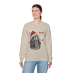 Model wearing the sand Dachshund Boop Christmas Sweatshirt