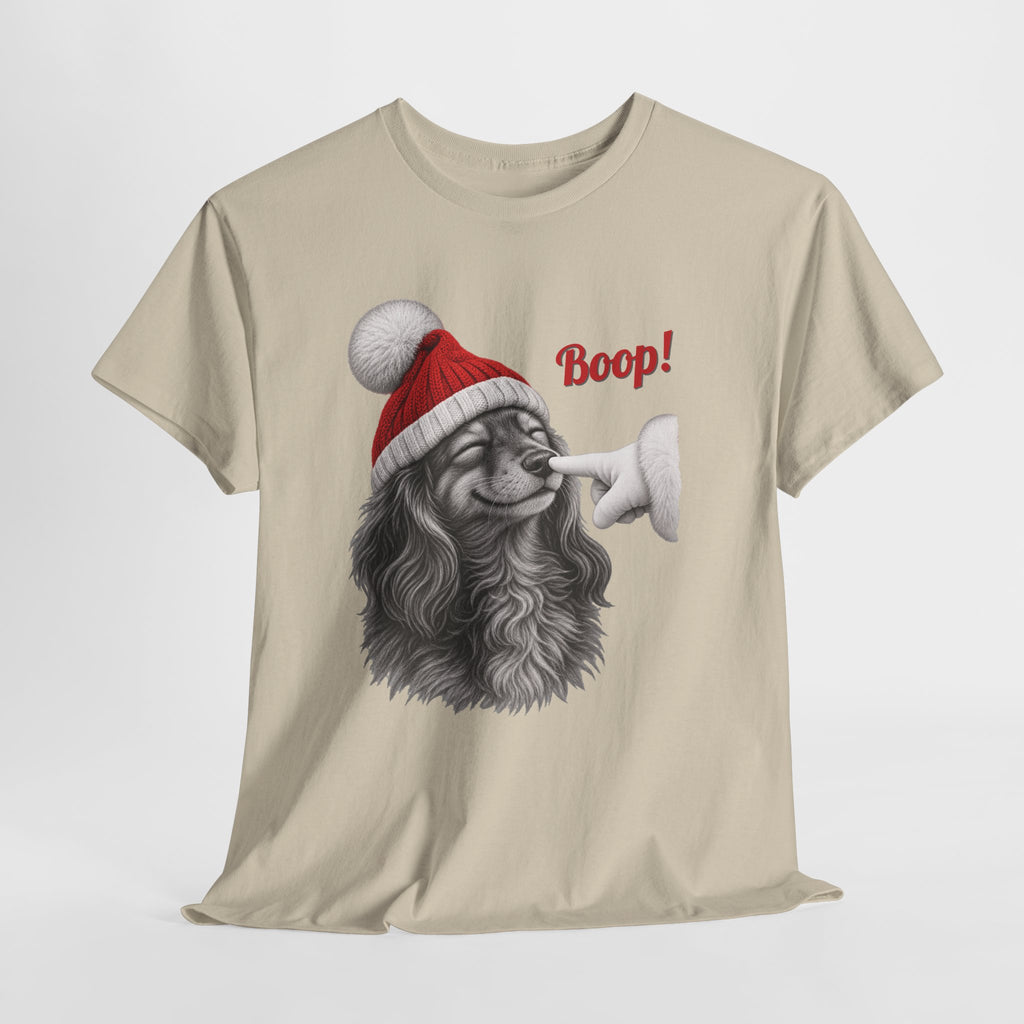 Dachshund Boop Christmas T-Shirt, flat lay