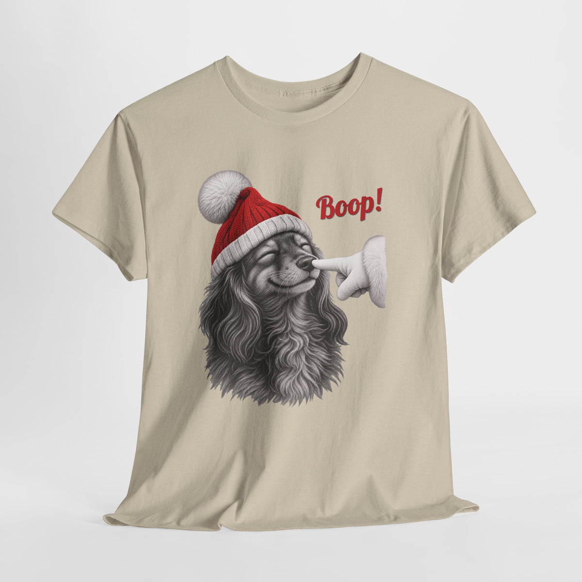 Dachshund Boop Christmas T-Shirt, flat lay