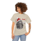 Model wearing the sand Dachshund Boop Christmas T-Shirt