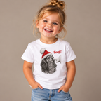 Girl wearing the White Dachshund Boop Christmas Toddler T-Shirt