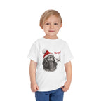 Boy wearing the White Dachshund Boop Christmas Toddler T-Shirt